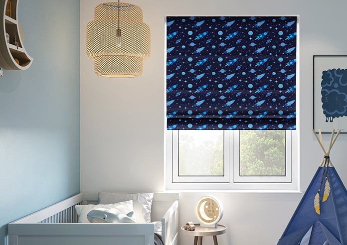Rocket Adventure, Cosmic Blue - Motorised Roman Blind - Image 3